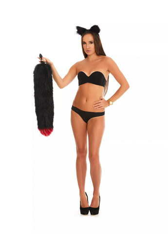 Анальный меховой пушистый хвост без пробки, Черный с темно-красным кончиком, 60 см. OKOVA (315148882)