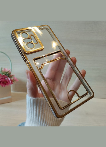 Чохол на xiaomi redmi Note 10 pro силіконовий із золотистою рамкою та кишенею під картки No Brand (311221896)