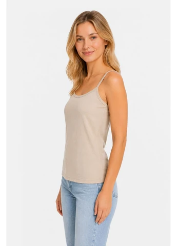 Майка женская однотонная бежевого цвета Let's Shop — 400529163