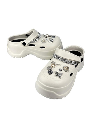 Женские кроксы на платформе с джибитсами белые 8013-2 Sanlin (316681171)