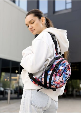 Жіноча сумка через плече бананка Flex Pro принт "Flowers" 30х17x15см Sambag (399207567)