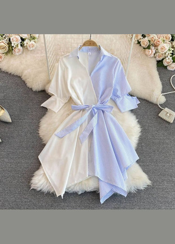 Белое необычное двухцветное платье-рубашка из софта+коттон шикарного качества, стильная рубашка-платье в размере 42-46 No Brand