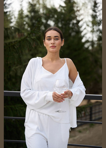 Жіночий костюм (Майка + Сорочка + Шорти + Штани) 0515 Жатка S-M білий АМА (292714214)