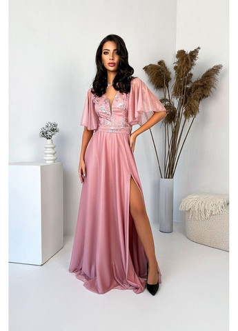 Рожева вечірня сукня перлинний шифон максі 24033 рожева Tanita-Romario