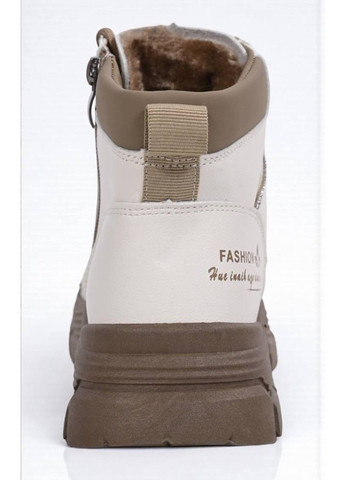 Зимние ботинки женские зимние на меху бежевые (n035) Loretta прессованная кожа