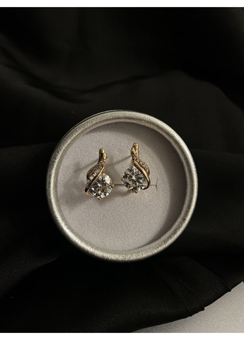 Серьги с камешком английский замок золотого цвета 36103 No Brand (370297741)