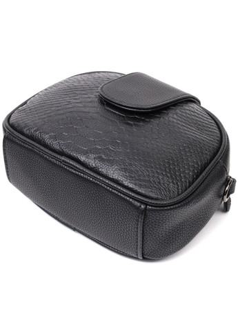 Фактурна сумка для жінок з натуральної шкіри з тисненням під змію чорна 22354 Vintage (329198987)