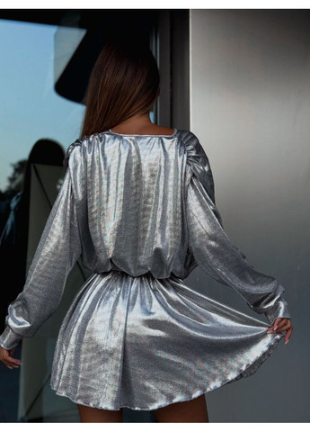 Сріблястий святковий, вечірня жіноча сукня з тканини люрекс з спідницею-сонце No Brand однотонна