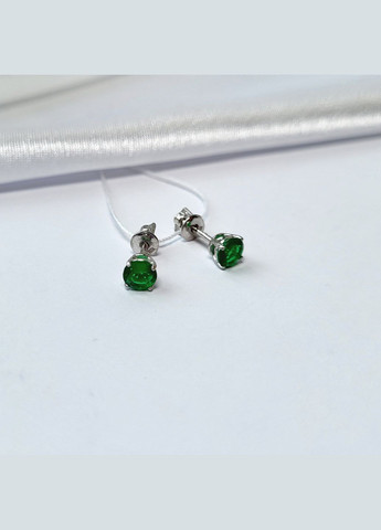 Срібні сережки гвоздики на закрутках із Зеленим каменем 5 мм срібло 925 проби Родоване 72236з 1.00г No Brand (306742799)