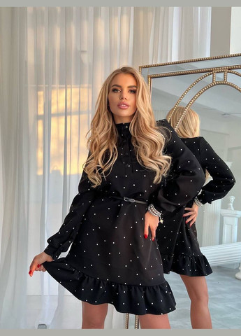 Чорна ділова, повсякденний, святковий, вечірня сукня в горошок кльош, сукня-сорочка Garna в горошок