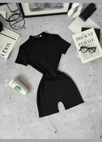 Женский комбинезон FINO Mode комбинезон-шорты чёрный спортивный, повседневный, кэжуал, вечерний дайвинг