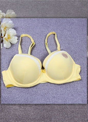 Светло-жёлтый балконет хлопковый бюстгальтер с уплотненной чашкой FS с косточками полиэстер, хлопок
