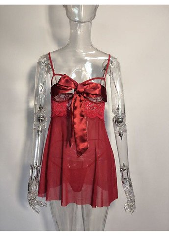 Женский эротический пеньюар с бантом на груди прозрачный Черный No Brand Сюрприз (315035698)