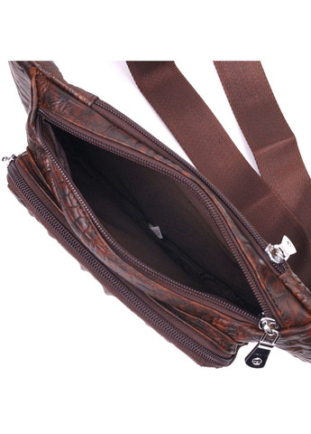 Модна поясна сумка з натуральної шкіри з фактурою під крокодила 21298 Коричнева Vintage (331906561)