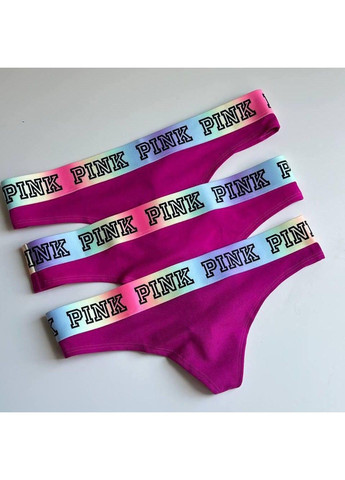 Трусики-стрінги жіночі бавовняні з лого PINK Thong Panty фуксія L Victoria's Secret (316659461)