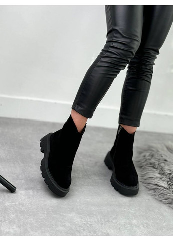 Жіночі зимові черевики з натуральної замші Rosta, чорні, з напівшерстю, на масивній підошві No Brand (365756108)