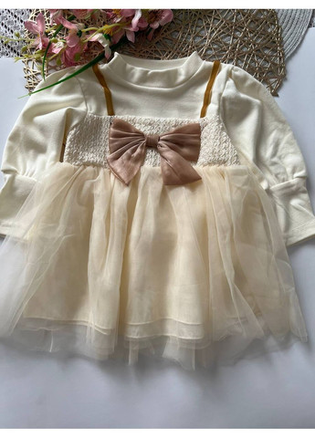 Молочное молочное платье с бантом No Brand (371318027)