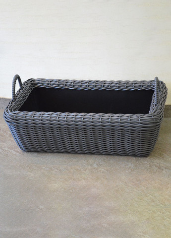 Корзина прямоугольная для дров (дровница) плетенная из искусственного ротанга ручной работы. Цвет Графит. 45 литров Handmade (327878906)