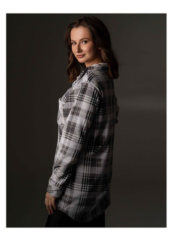 Комбінована всесезон жіноча тепла сорочка з велсофту, принт клітинка 910186 German Volf 25134