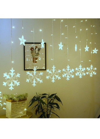 Светодиодная гирлянда штора со снежинками звездами с работой от USB 138 LED длина 540 см (481285-Prob) Холодный белый свет Unbranded (359701908)