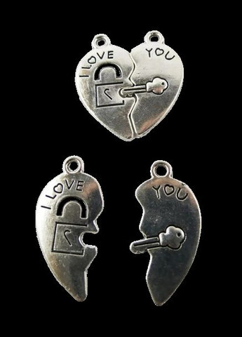Парная подвеска Половинки сердца ключ замок I LOVE YOU Античное серебро 28 мм x 30 мм Цена за пару Finding (341384275)