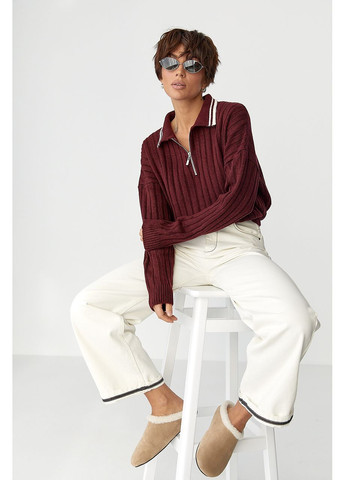 В'язана кофта-поло у широкий рубчик - коричневий колір Lurex (370601899)