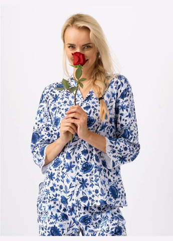 Біла всесезон жіноча піжама сорочка + брюки Key