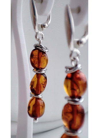 Сережки 3404 з натурального бурштину відтінок коньячний MINOV (367102384)