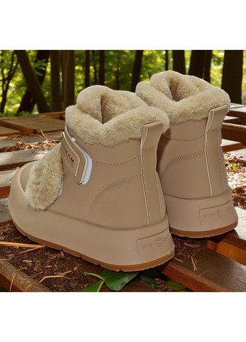 Бежевые зимние ботинки на липучках дутики на овчине утепленные хайтопы на зиму для девочки подростка Tom.M на липучке