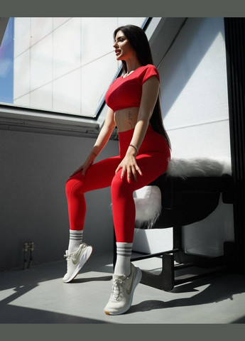 Спортивный костюм «Brazilian» (топ-футболка с чашками и леггинсы с пуш-ап эффектом), красного цвета, размер S Trends (330756879)