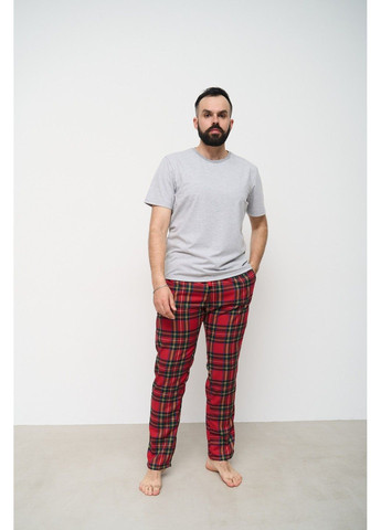 Пижама мужская футболка серая + штаны в клетку красные Handy Wear (293275172)