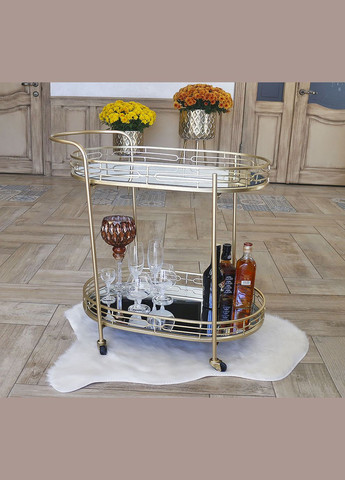 Сервірувальний столик Арт деко золотий на колесах з металу (50129) Гранд Презент (279624836)