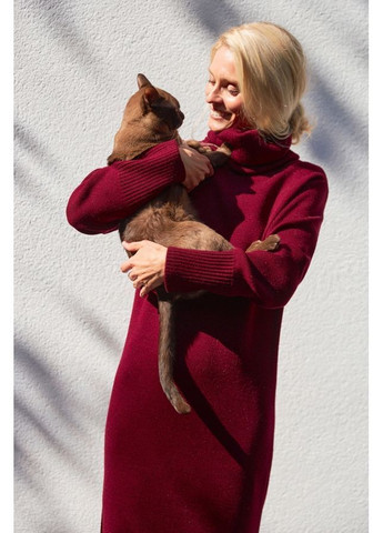 Темно-червона сукня з коміром 2873 льон Triko Bakh