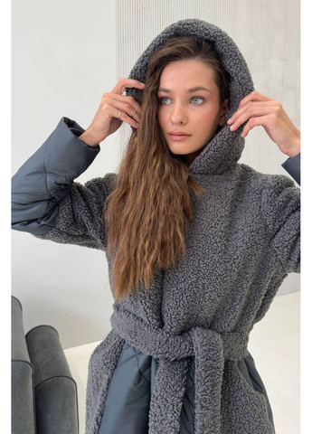 Темно-сіре зимнє Пальто зі штучним хутром, колір Темно-сірий Nenka