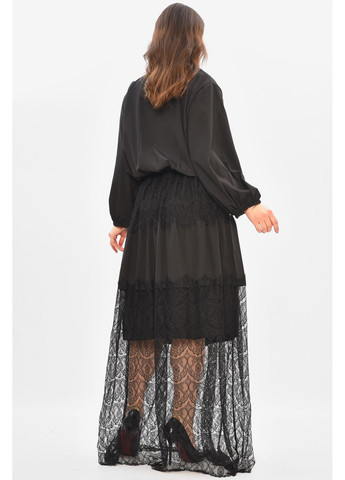 Чорна повсякденний сукня жіноча однотонна напівбатальна чорного кольору з баскою Let's Shop однотонна