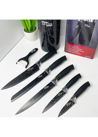 Комплект ножів із 7 предметів із підставкою чорний (2104618669) Zepline ZP-046 чорний, нержавіюча сталь, пластик