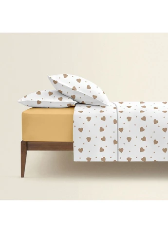 Євро постільна білизна з простирадлом на резинці BEIGE HEARTS (4822052400272) Cosas (392828693)