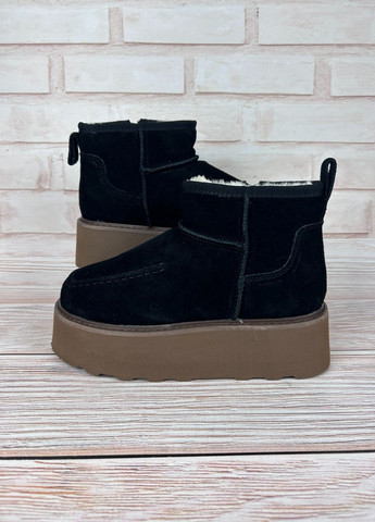 Женские угги черные низкие зимние теплые замшевые угги с мехом на высокой подошве для прогулок No Brand (366670496)