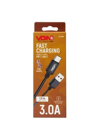 Кабель CC-1701C USB - Type C 3А, 1m, black (быстрая зарядка/передача данных) VOIN (393149859)