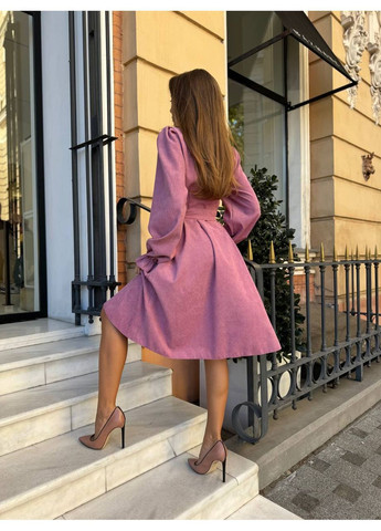 Темно-рожева сукня 708 мікровельвет на натуральній основі,пояс та кишені,довгий рукав Україна