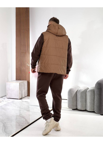 Коричневый демисезонный костюм тринитка на флисе (жилет, тощи, брюки), цвет коричневый Fashion