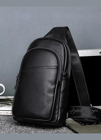 Сумка-слинг мужская черная через плечо из натуральной кожи с двумя основными отделениями Tiding Bag (298566535)