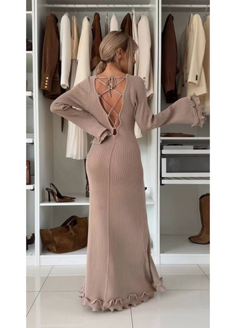 Бежева вечірня елегантна сукня з рубчика в’язки (люкс якість) — замір в описі GD/GL Модний простір однотонна