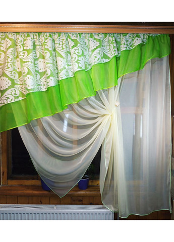 Занавеска кухонная готовая короткая Алия лимонный салат эльзас No Brand (372133924)