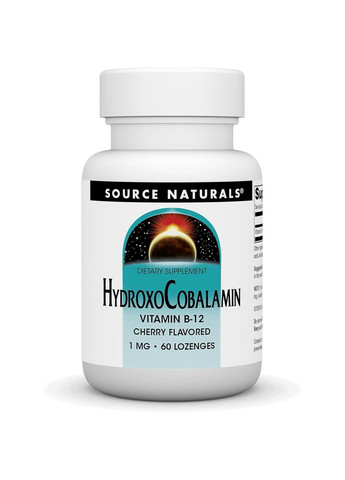 Вітамін B12, 1 мг, Гідроксокобаламін, смак вишні, Hydroxocobalamin,, 60 таблеток Source Naturals (326055281)