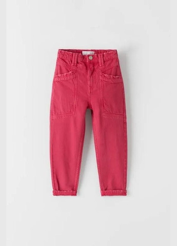 Малиновые демисезонные мом фит джинсы для девочки 128 размер 1538700940 Zara