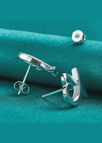 Посеребренные серьги пуссеты сердце в завитках, 5749 Fashion Jewelry (338431359)