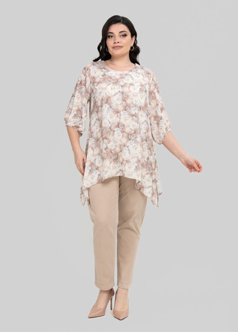 Бежевая женская блуза хлоя трапециевидного силуэта из шифона эскада all posa (ap102442p) A'll Posa