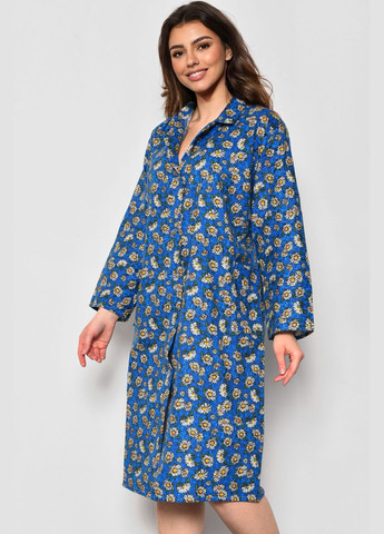 Халат женский байковый полубатальный синего цвета с цветочным принтом Let's Shop (279724133)