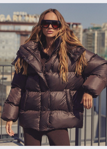 Коричнева зимня пуфер шоколадного відтінку зі знімним капюшоном Dressa